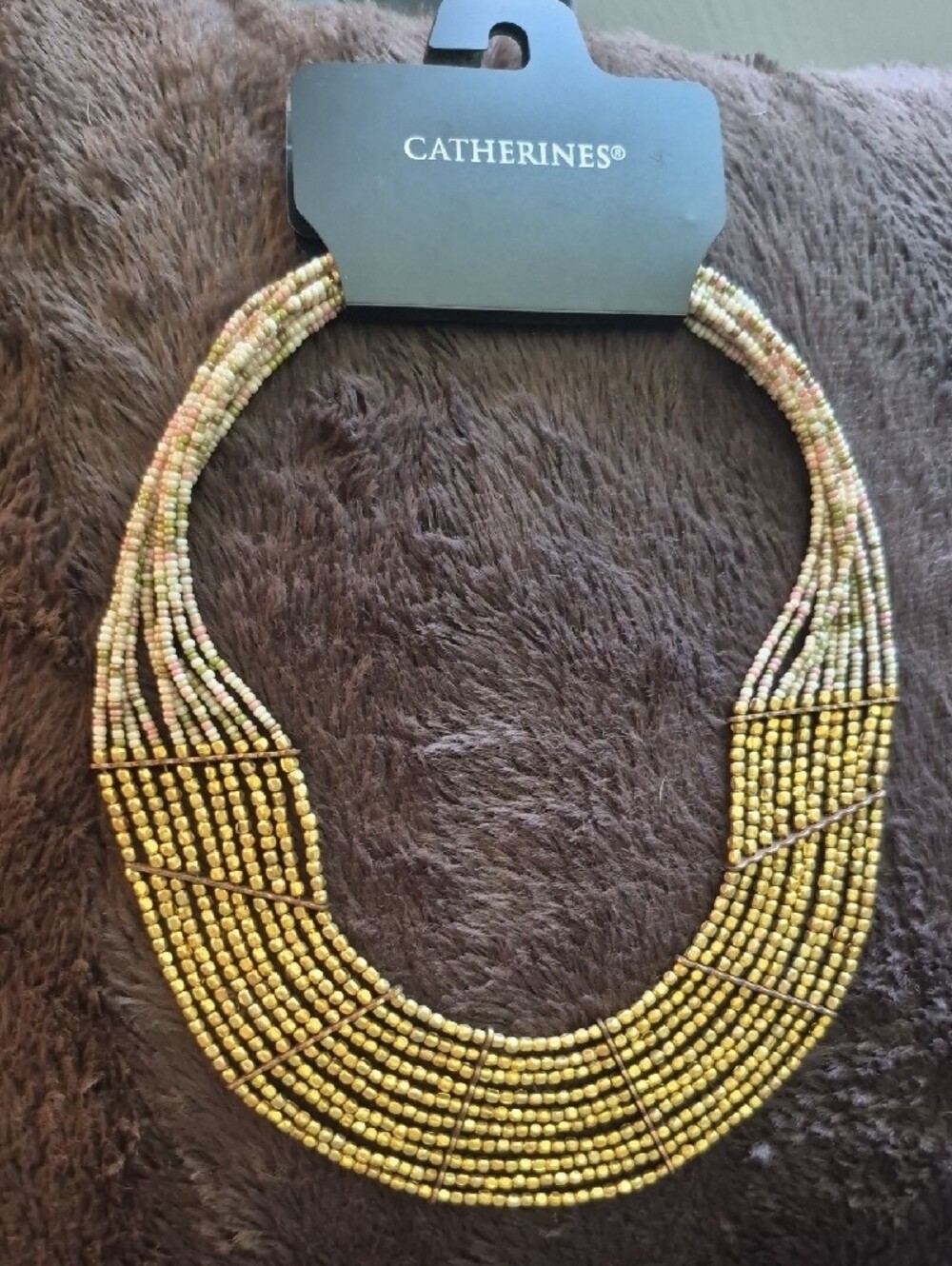 Catherines Gold Multi-Strand Beaded Bib Collar Necklace - Picture 4 of 7